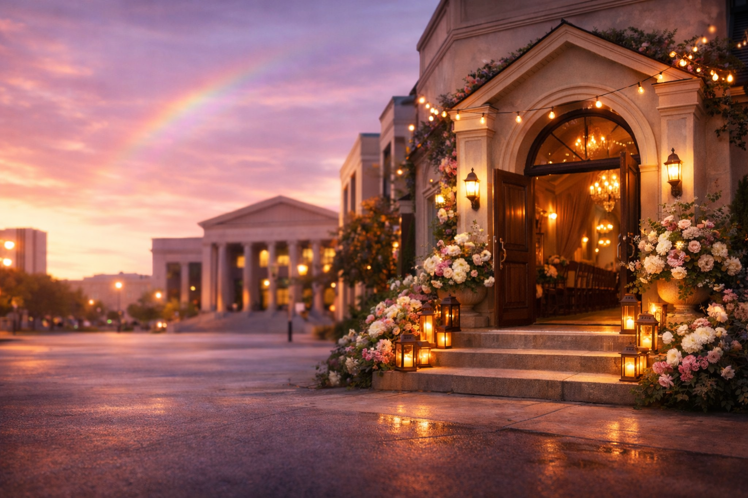 Photo-real wedding chapel hero background